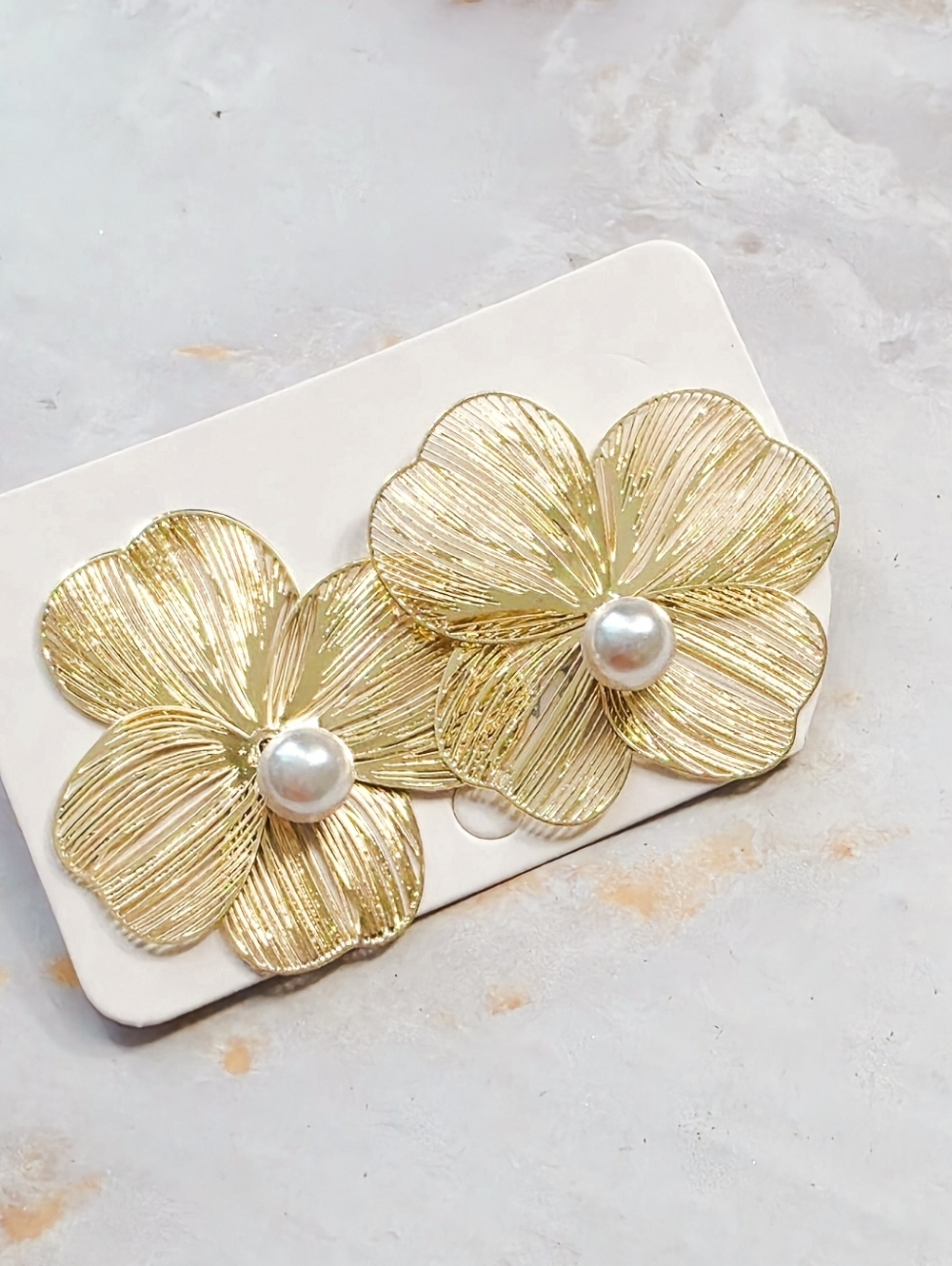 Gold Floral Front Back Ear Jackets Flower & Pearl Two-Piece Earrings